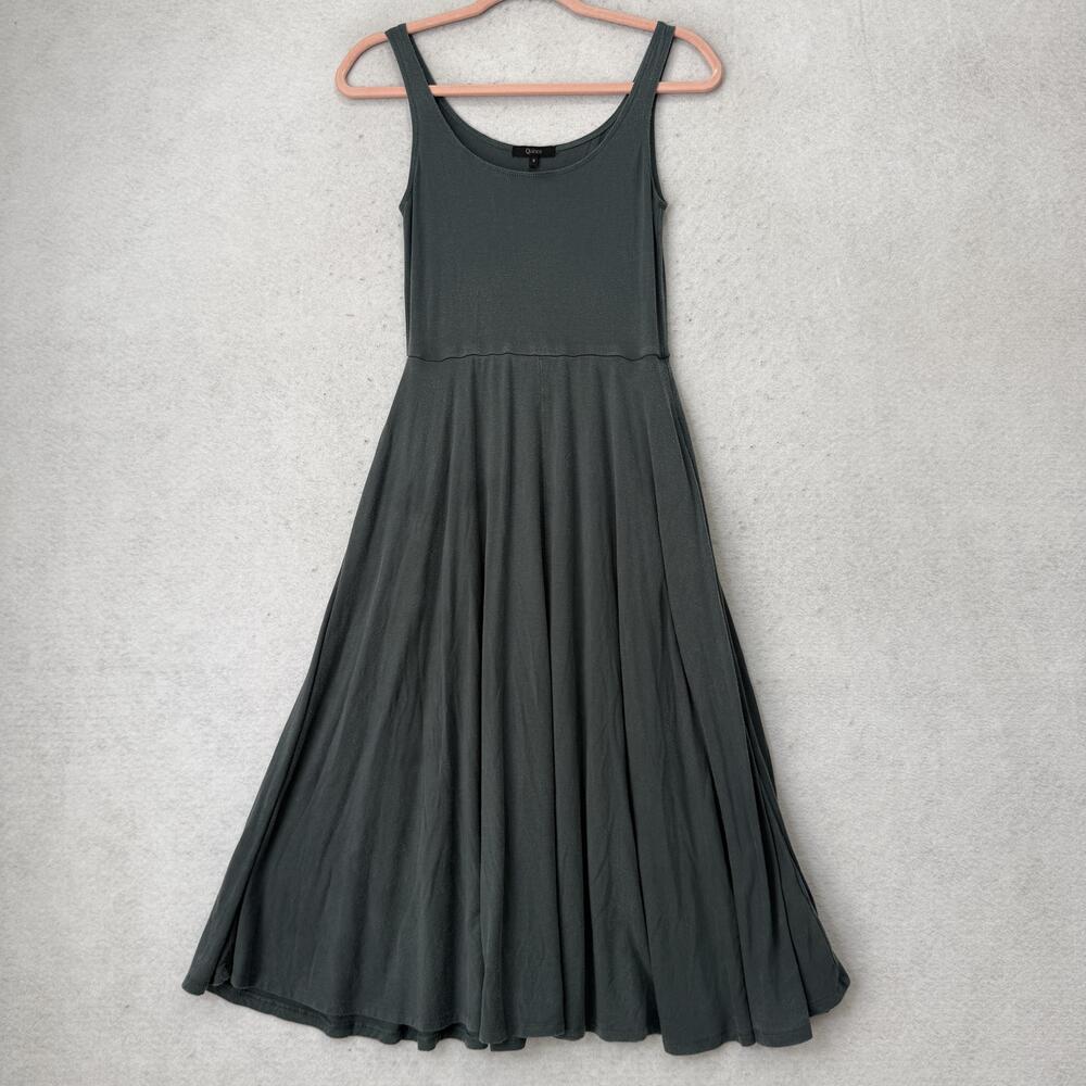Quince Dress Womens Small Green Tencel Jersey Tank Scoop Neck Fit Flare Maxi